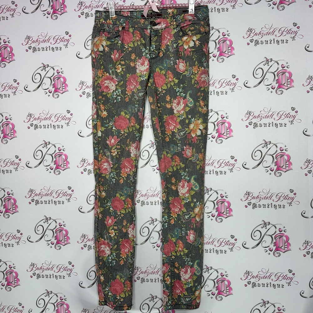 Makers of true originals jeans pants floral paisley light wash grey stretchy